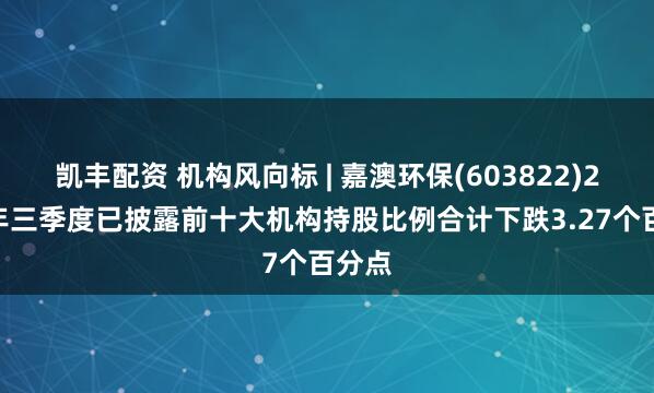 凯丰配资 机构风向标 | 嘉澳环保(603822)2025年三季度已披露前十大机构持股比例合计下跌3.27个百分点